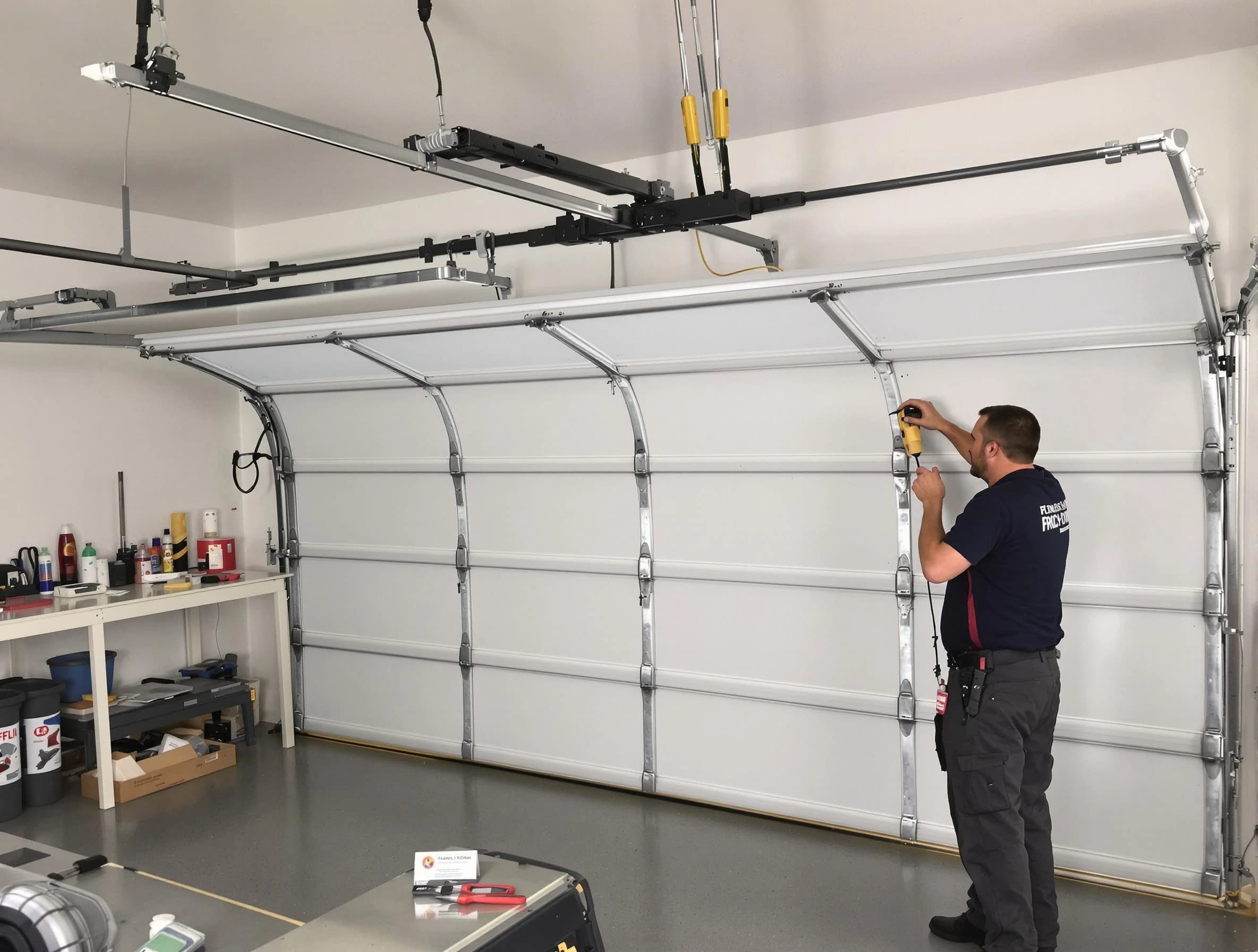 East Brunswick Garage Door Repair certified technician performing overhead door system repair in East Brunswick