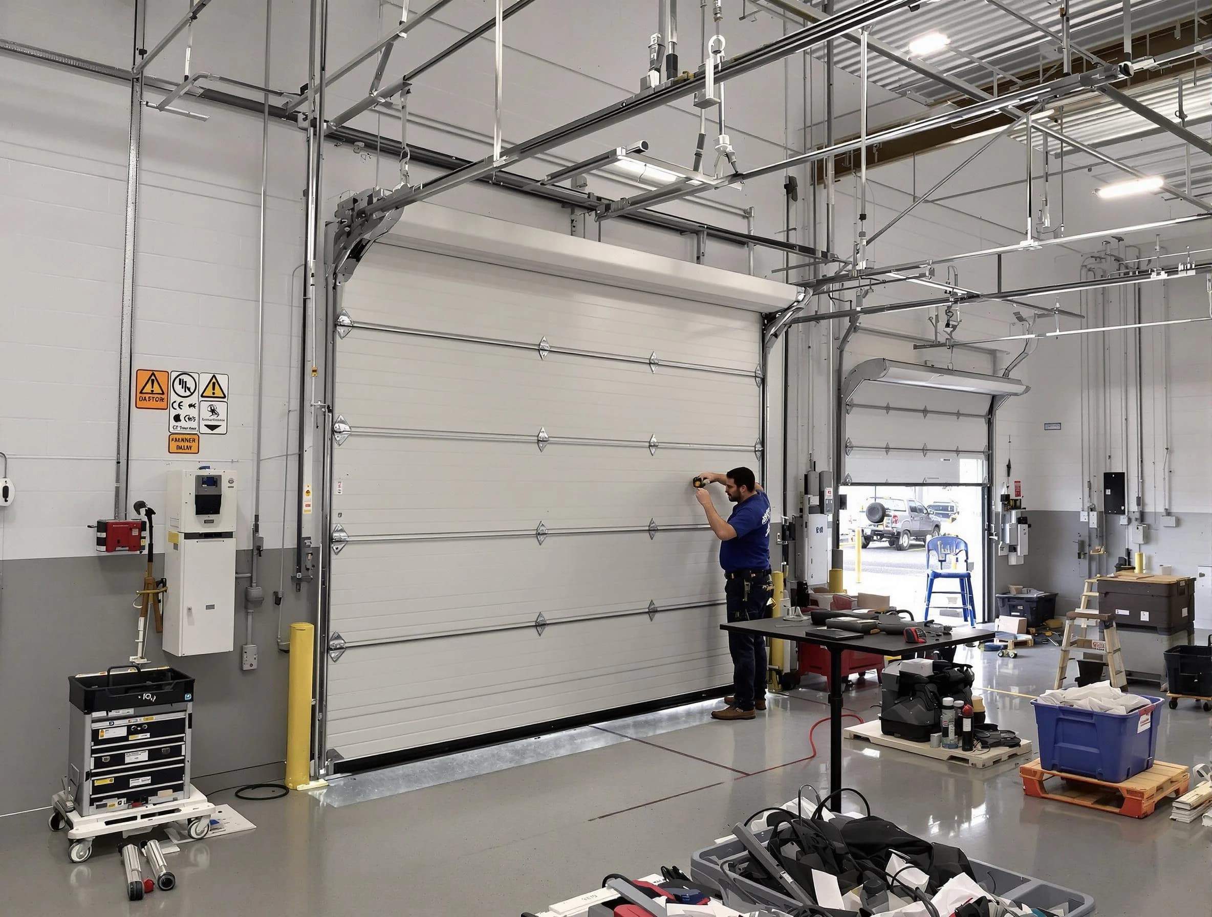 Commercial garage door repair being performed by East Brunswick Garage Door Repair expert in East Brunswick