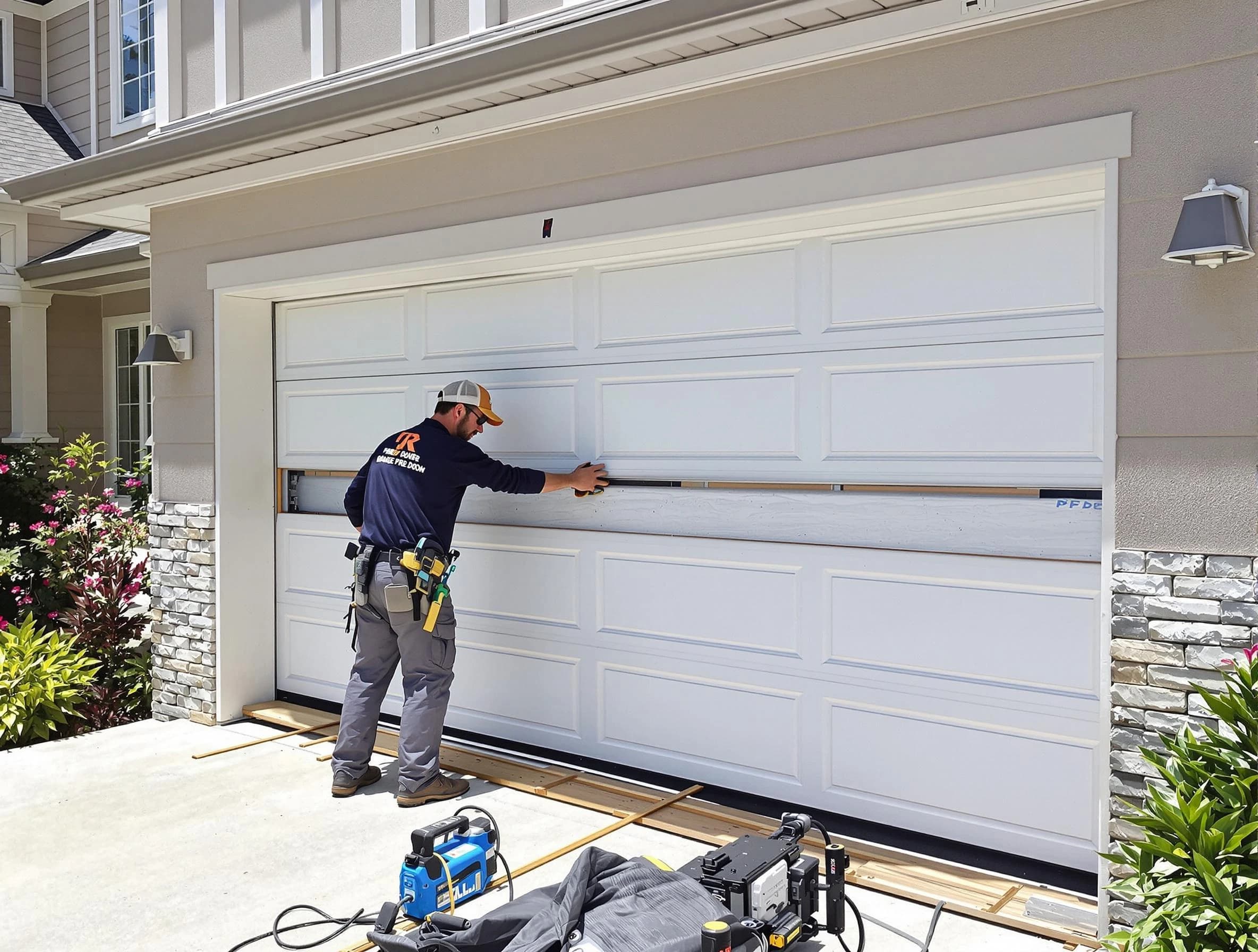 East Brunswick Garage Door Repair team performing complete garage door replacement at East Brunswick residence