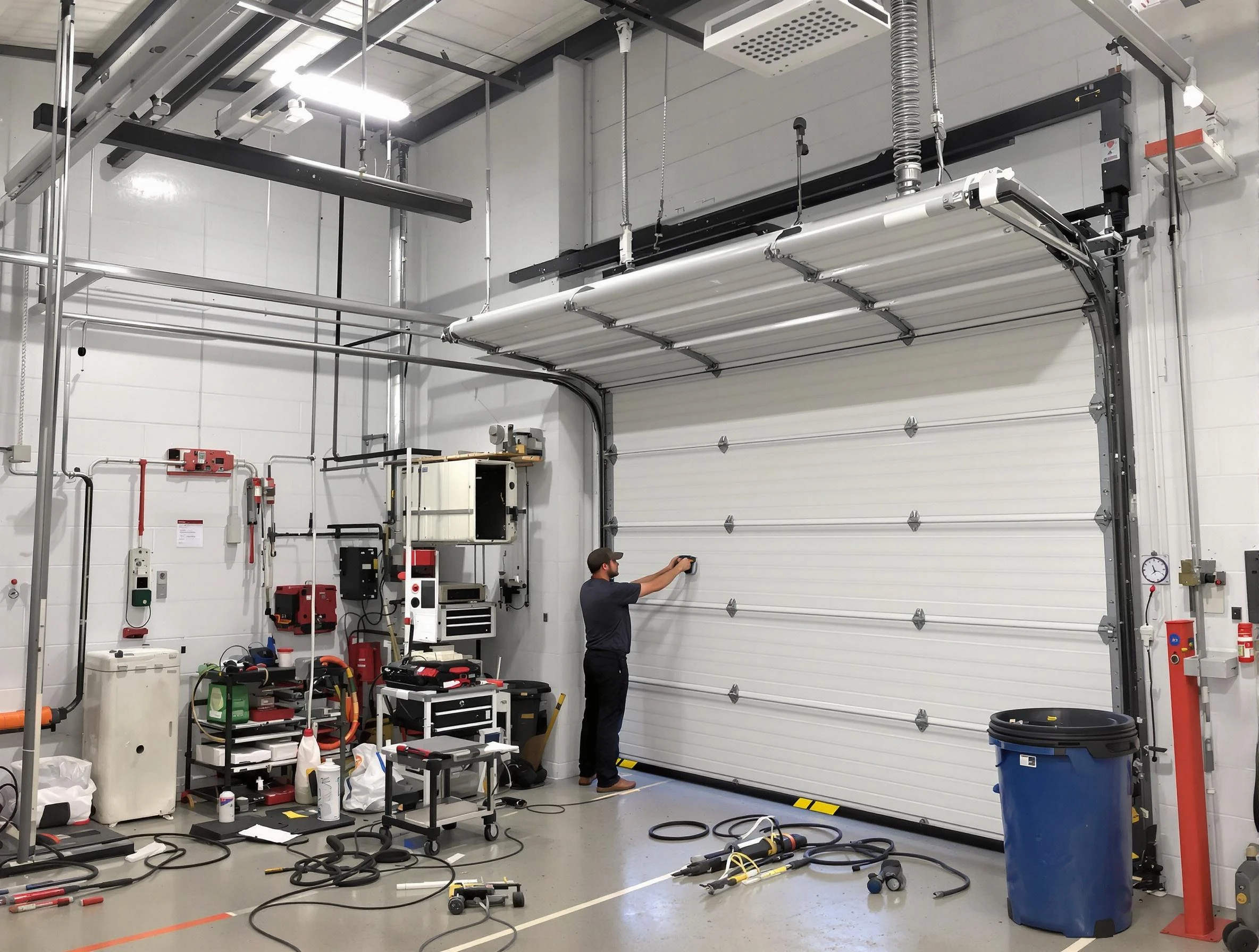 East Brunswick Garage Door Repair certified technician performing commercial door repair at a East Brunswick business facility