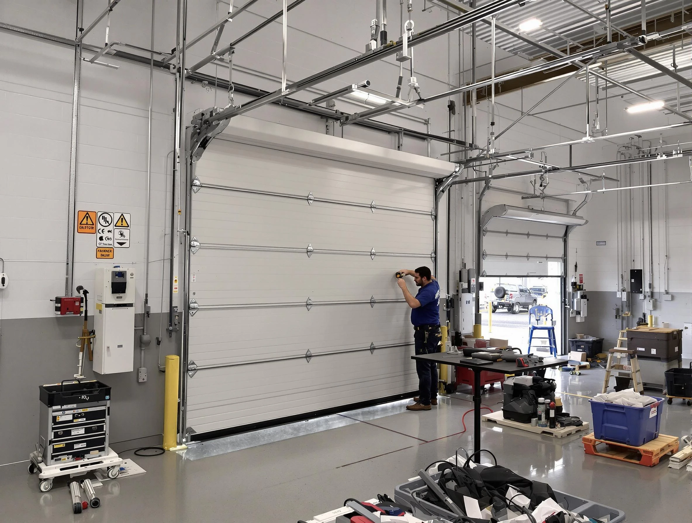 Commercial garage door repair being performed by East Brunswick Garage Door Repair expert in East Brunswick