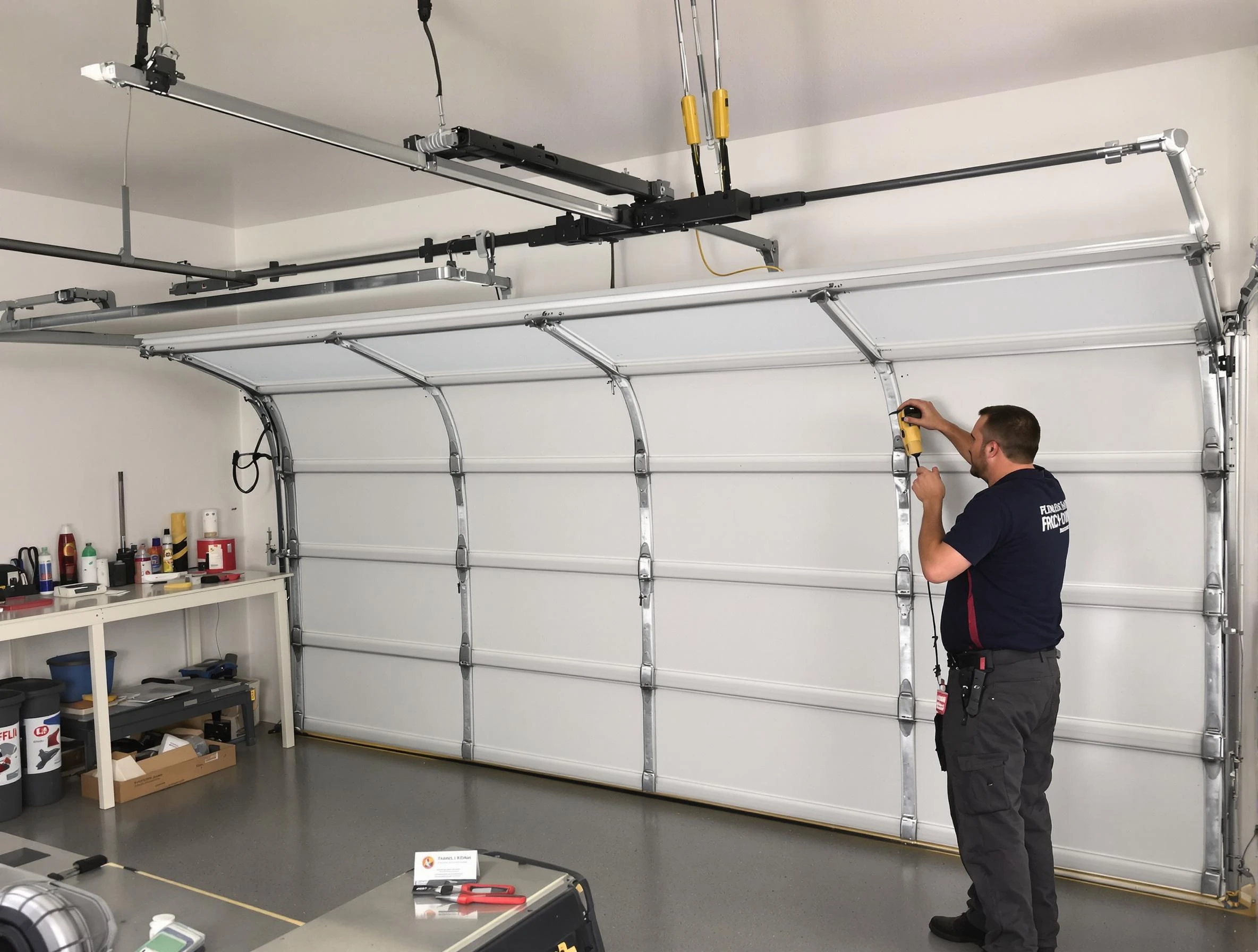 East Brunswick Garage Door Repair certified technician performing overhead door system repair in East Brunswick